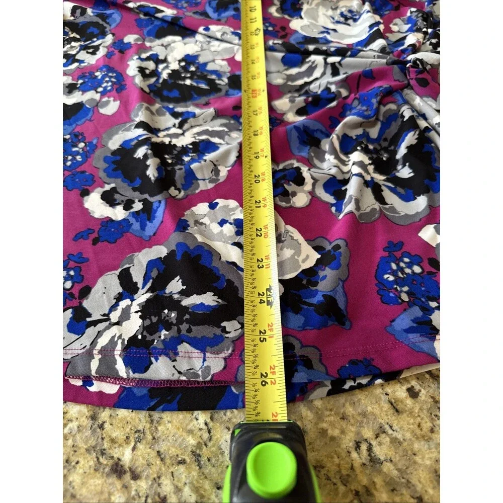 Kasper‎ Women Purple Blue Floral Crew-Neck Self-Tie Side Blouse Top Size XL